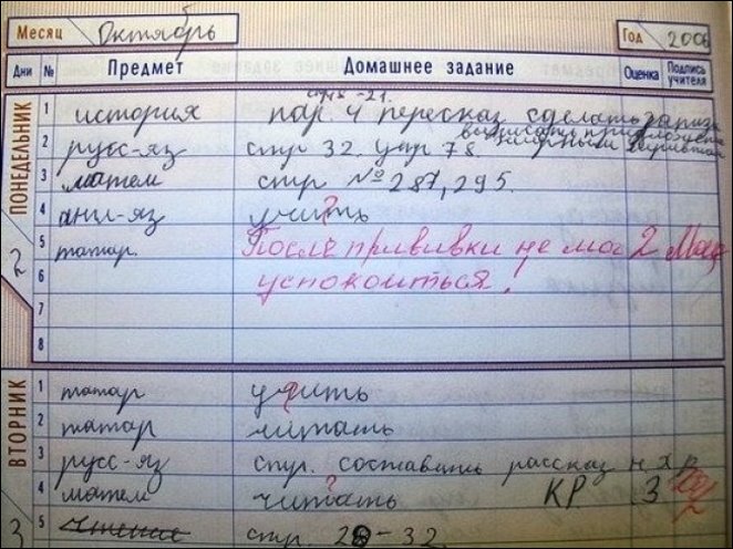 Зaписи в школьных дневниках (10 фото)
